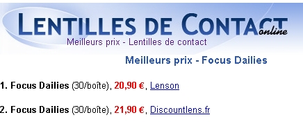 lentillesdecontactonline.fr - Comparateur de prix pour lentilles de contact